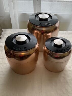 Vintage Copper-Tone Canister Set - Flour, Sugar, Coffee